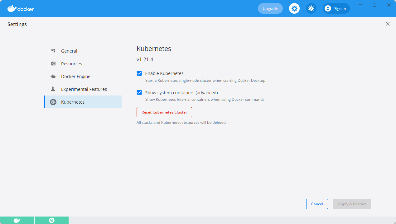 Docker Desktop启动Kubernetes